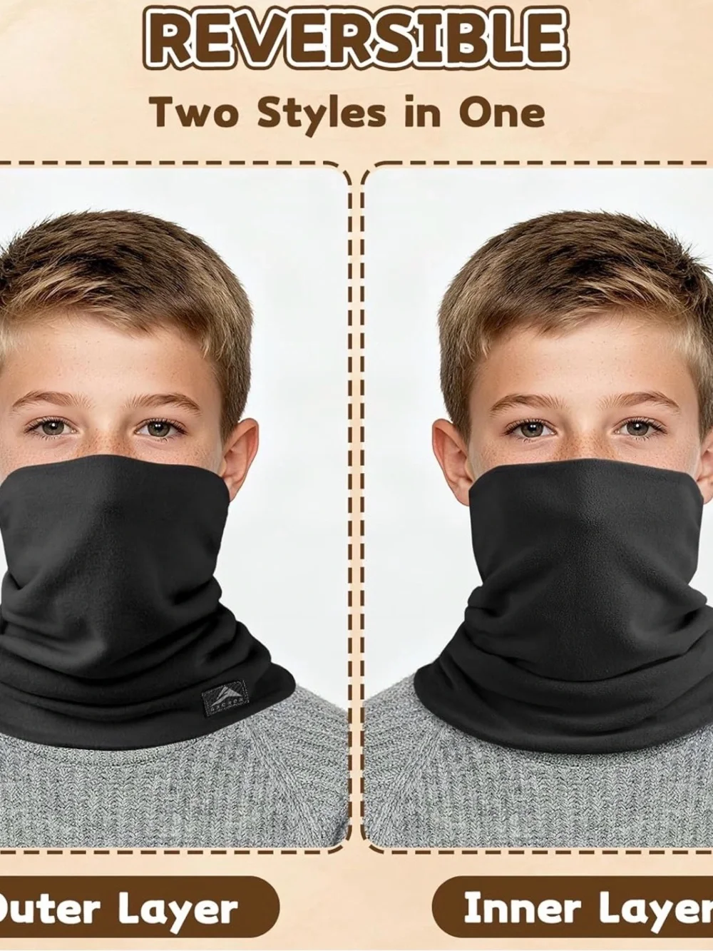Kids Black Neck Gaiter - Comfortable Face & Neck Cover